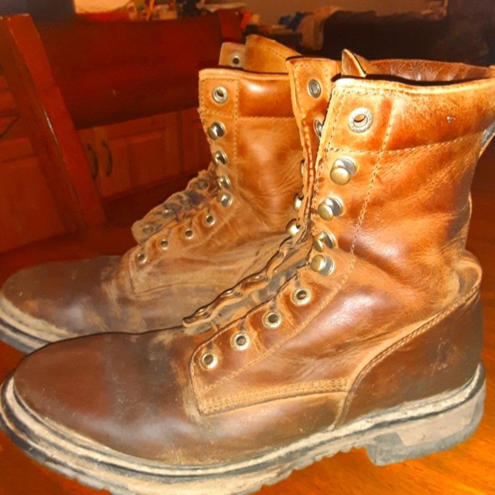 ROCKY Lace Up Leather Workboot Men's Size 10 Used Brown Tread Well Worn